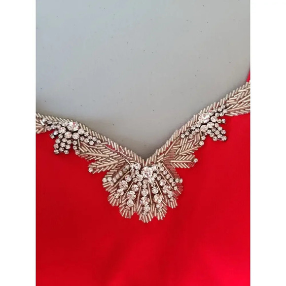 Mikael Aghal Mermaid V-neck Embellished Gown Maxi Dress Size 6 Red #1J403 - Picture 9 of 12